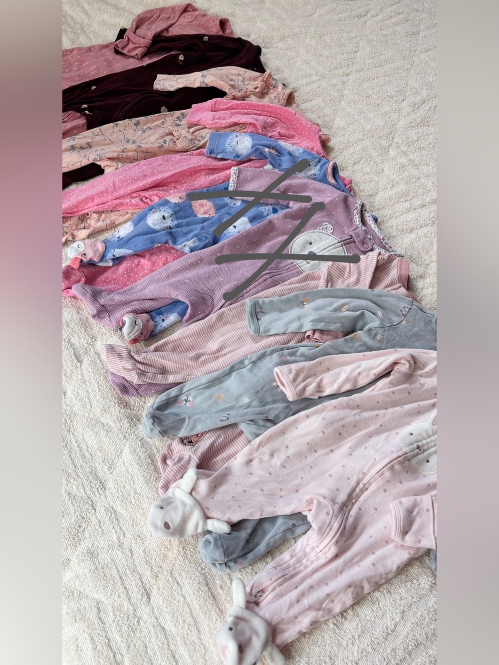 Baby Girl Sleepers Bundle of 7 - Old Navy Carter’s Size 3 Months Pastel Pink